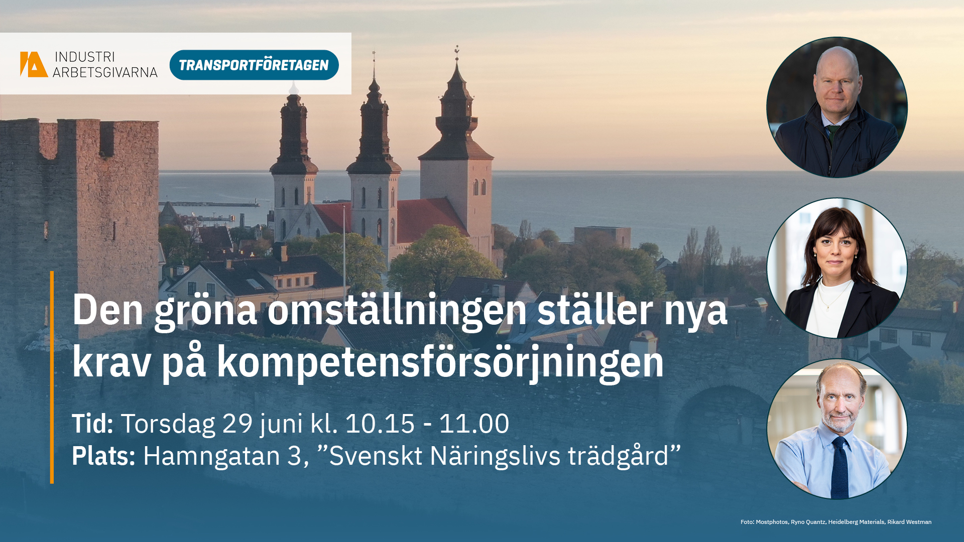 Illustrationsbild över Visby med talespersoner från seminariet i cirklar